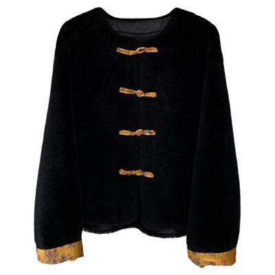 中国风羊羔毛短款复古皮草外套女