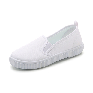 儿童小白鞋女童白布鞋男童帆布鞋小学生白色球鞋幼儿园演出鞋防滑