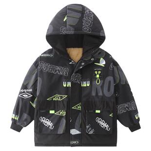 男童加绒外套秋冬儿童棉衣2025新款大童帅气男孩夹棉冬装棉袄童装