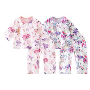 宝宝衣服夏季新款薄款男女童夏装长袖纯棉婴儿分体套装家居服睡衣