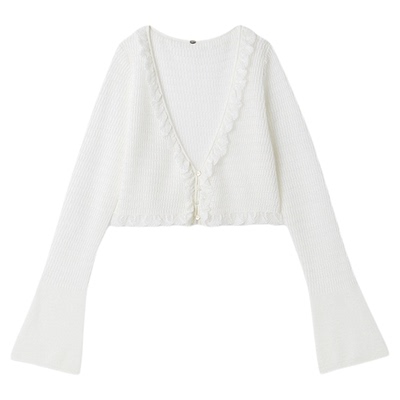 SNIDEL2026春夏新品优雅木耳边V领长袖针织开衫短外套SWNT261197