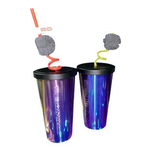 473ml大容量不锈钢梦幻少女蓝紫渐变直饮咖啡保温杯吸管水壶杯