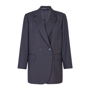 婉甸2026春季新品黑灰色H型长袖长款西装中性风女外套1251Q04GX2