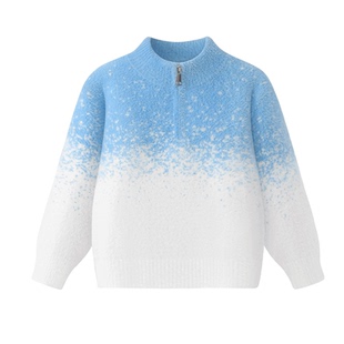 雅鹿儿童毛衣男款2025新款秋冬立领拉链渐变色针织衫女孩毛线衣服