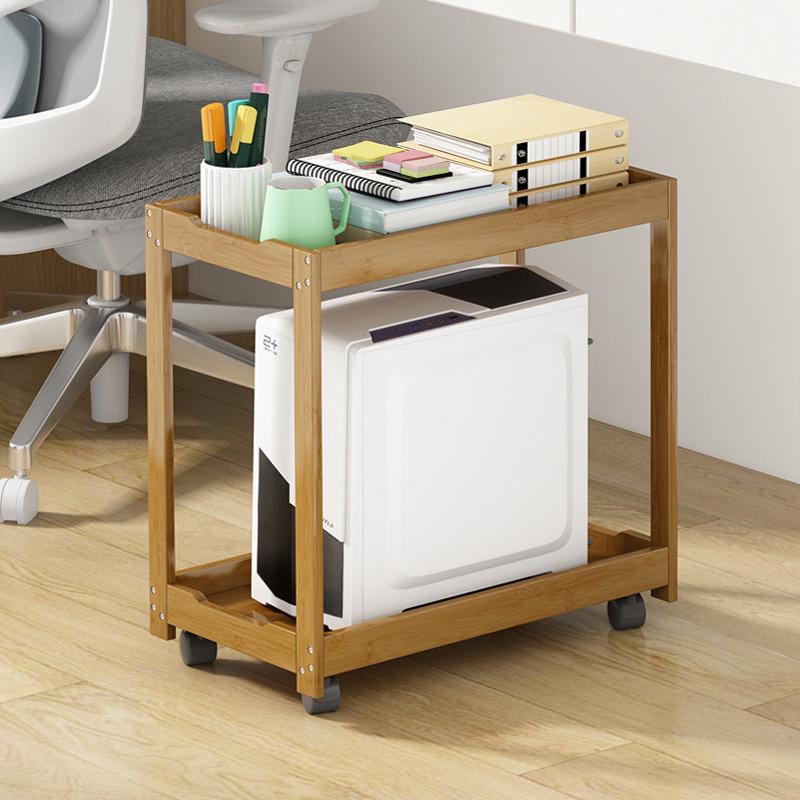 台式电脑主机托架子可移动散热底座实木机箱托盘收纳置物架带刹车