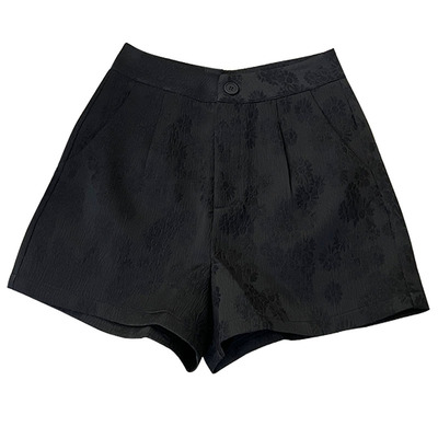 提花黑色A字短裤女国风