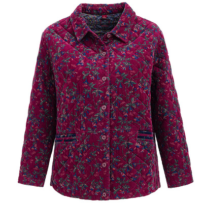 老年人印花休闲短款夹棉外套衬衫