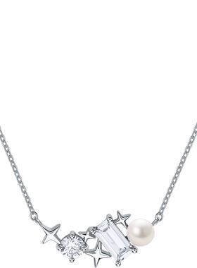 周六福项链女S925银几何链坠高级感轻奢小众送女友节日礼物