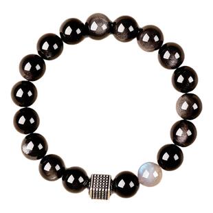 天然正品黑曜石灰月光珠手串男款情侣手链女款2026新款转运珠饰品
