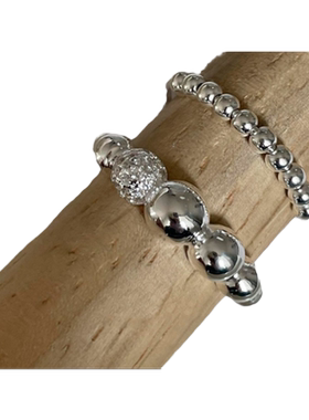 大小圆球戒指女小众设计简约百搭时尚气质几何开口戒指可调节