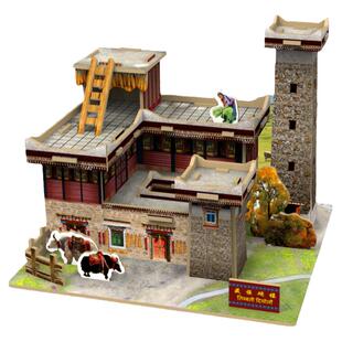 西藏民居少数民族建筑3d拼装模型木质立体拼图新疆蒙古包益智玩具