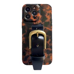 玳瑁琥珀牛皮手腕带手机壳适用于苹果16系列复古全包防摔精孔17promax华为mate