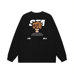 STA旗舰店美式盒子男孩印花长袖男女潮牌高街纯棉黑色情侣卫衣