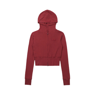 韩潮badblood性感露脐短款红色连帽卫衣修身上衣拉链帽衫运动外套