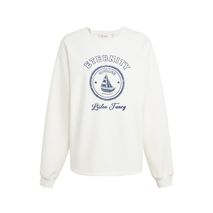 Liilou  Navycore 复古船帆图案 圆领暖芙绒宽松长袖卫衣