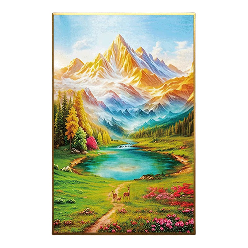 福鹤迎潮diy数字油画手工填充禄守金山油画客厅沙发背景填色挂画