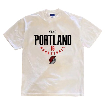 开拓者杨瀚森16号篮球球衣运动休闲短袖T恤重磅小领口半袖球服男