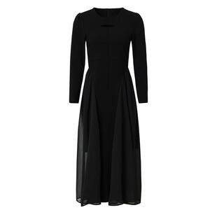 海青蓝 连衣裙秋女2026新款高级设计感小众女装中长款纯色裙子