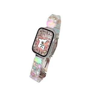 适用applewatch10表带s11创意新款s9炫彩三株树脂iwatchs8/s7手表带女生se苹果手表s10小众高颜值s6表链ultra