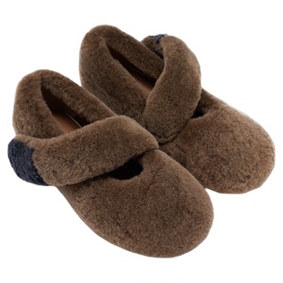 HALFAWAKE复古冬季外穿羊毛毛绒毛毛平底一脚蹬玛丽珍芭蕾舞鞋