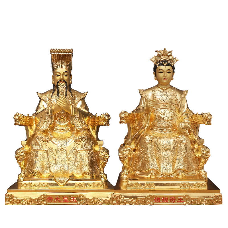 黄铜玉帝王母神像摆件佛堂工艺品