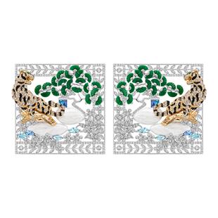 [朱珠同款]MOH动物絮语·虎啸松林水晶珐琅方形窗景中式大耳环