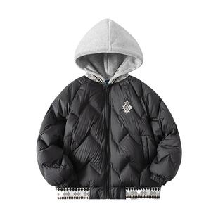 男童冬季运动拼接可拆卸连帽厚羽绒服2025新款青少年儿童防寒外套