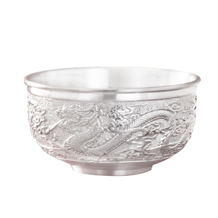 银碗999纯银家用雪花银碗食用级熟银碗三件套结婚纪念送礼龙凤款