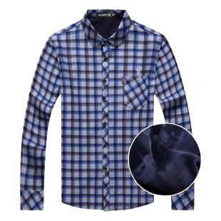 花花公子秋冬保暖衬衣男中年加绒加厚衬衫纯棉大码免烫爸爸装上衣