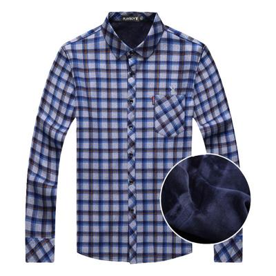 花花公子冬装加绒加厚长袖衬衫
