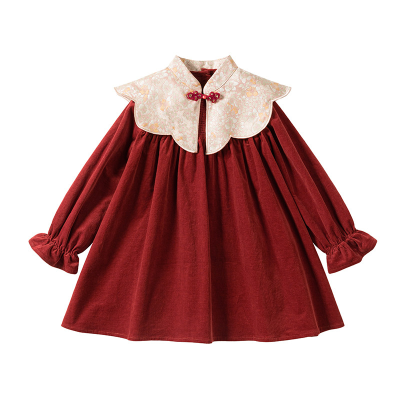 女童国风红色拜年服加绒新年衣服