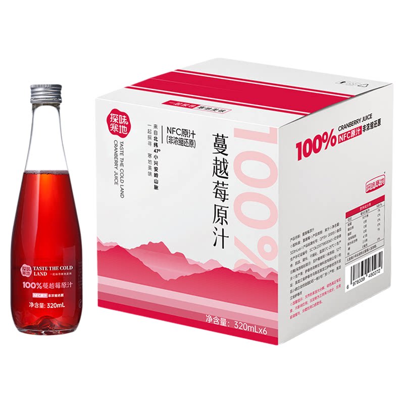 探味寒地蔓越莓原汁320ml*6瓶/箱