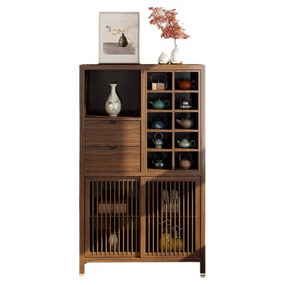 新中式乌金木博古架展示柜茶室边柜多宝阁置物架收纳实木茶叶角柜