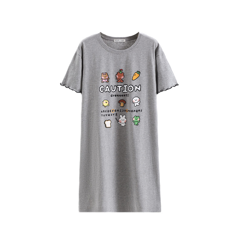 芬腾短袖睡裙女夏季纯棉睡衣裙可爱休闲布朗熊可外穿家居服连衣裙