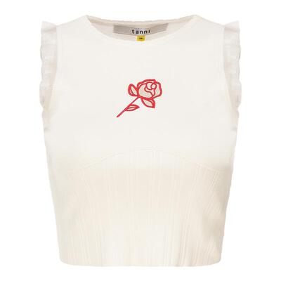 tanni拼接镂空花朵刺绣针织背心