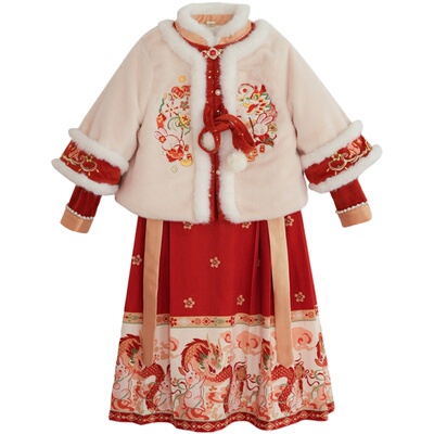 汉服女童冬装宝宝中国风明制套装小女孩古风加厚新年装拜年服唐装