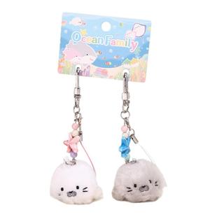 Jinnew原创海洋可爱海豹毛绒公仔双人一对情侣书包包挂件钥匙扣女