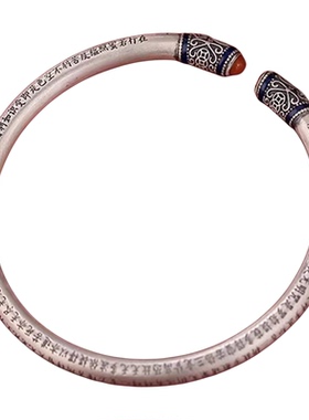 足银珐琅彩心经手镯复古开口镯子