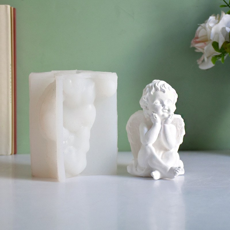 新款托腮天使香薰蜡烛磨具摆件香扩现货DIY家居石石膏硅胶模具