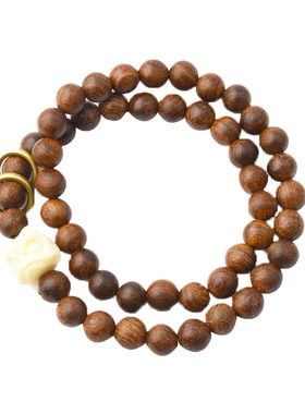 新中式醒狮檀木双圈跑环手串