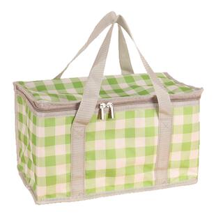 新款格子户外露营野餐保温包便携式大容量牛津布手提午餐包便当袋