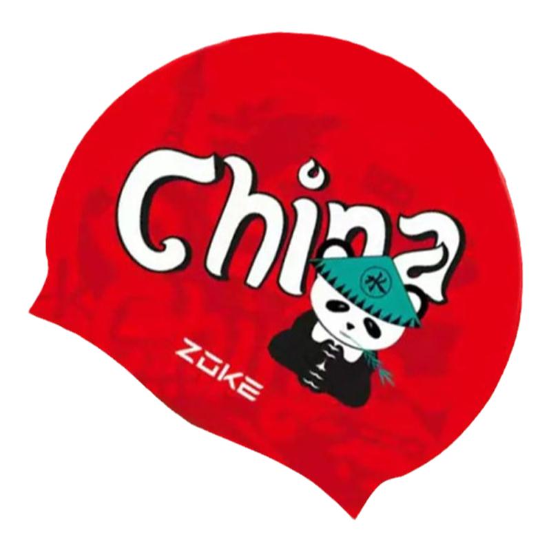 洲克儿童硅胶泳帽不勒头男童动物熊猫高弹力中大童青少年游泳帽