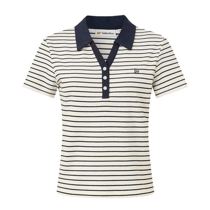 【夏季新品】GOLDEN BEAR/金熊2026年女士条纹撞色收腰短袖POLO衫