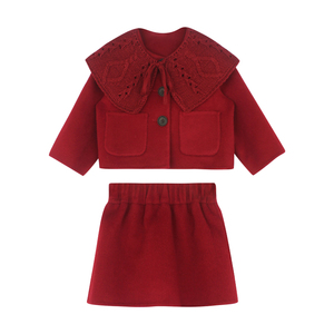 大耳象女童毛呢外套纯色毛呢半裙冬季新款宝儿休闲羊毛保暖套装