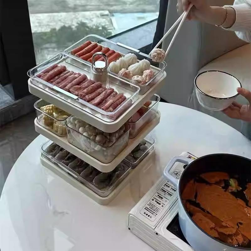火锅配菜盘家用多层分格可旋转高档备菜盘置物架客厅餐厅收纳好物