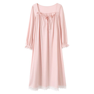 睡裙女春秋款纯棉长袖睡衣裙秋季薄款大码女款夏季孕妇宽松连衣裙