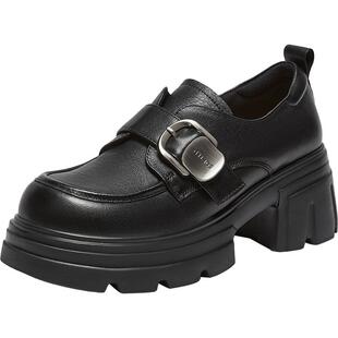 百思图2026春季商场新款牛皮厚底粗跟乐福鞋小皮鞋女单鞋CS583AM6