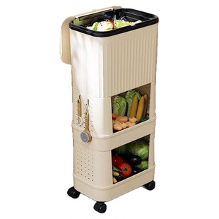 厨房垃圾桶带轮新款大号大容量可移动双层高款免弯腰多功能家用