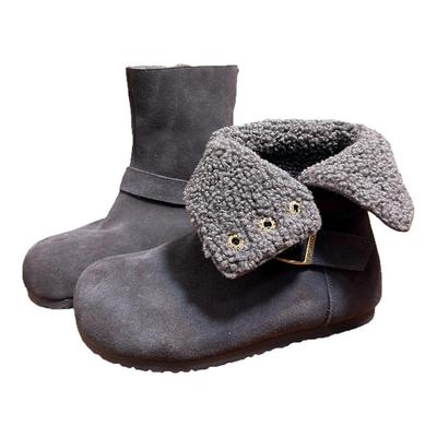 真皮翻领两穿加绒保暖雪地靴女