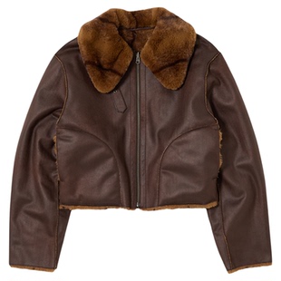 moussy秋季新品复古机车风毛领短款夹克外套女010IA330-4891